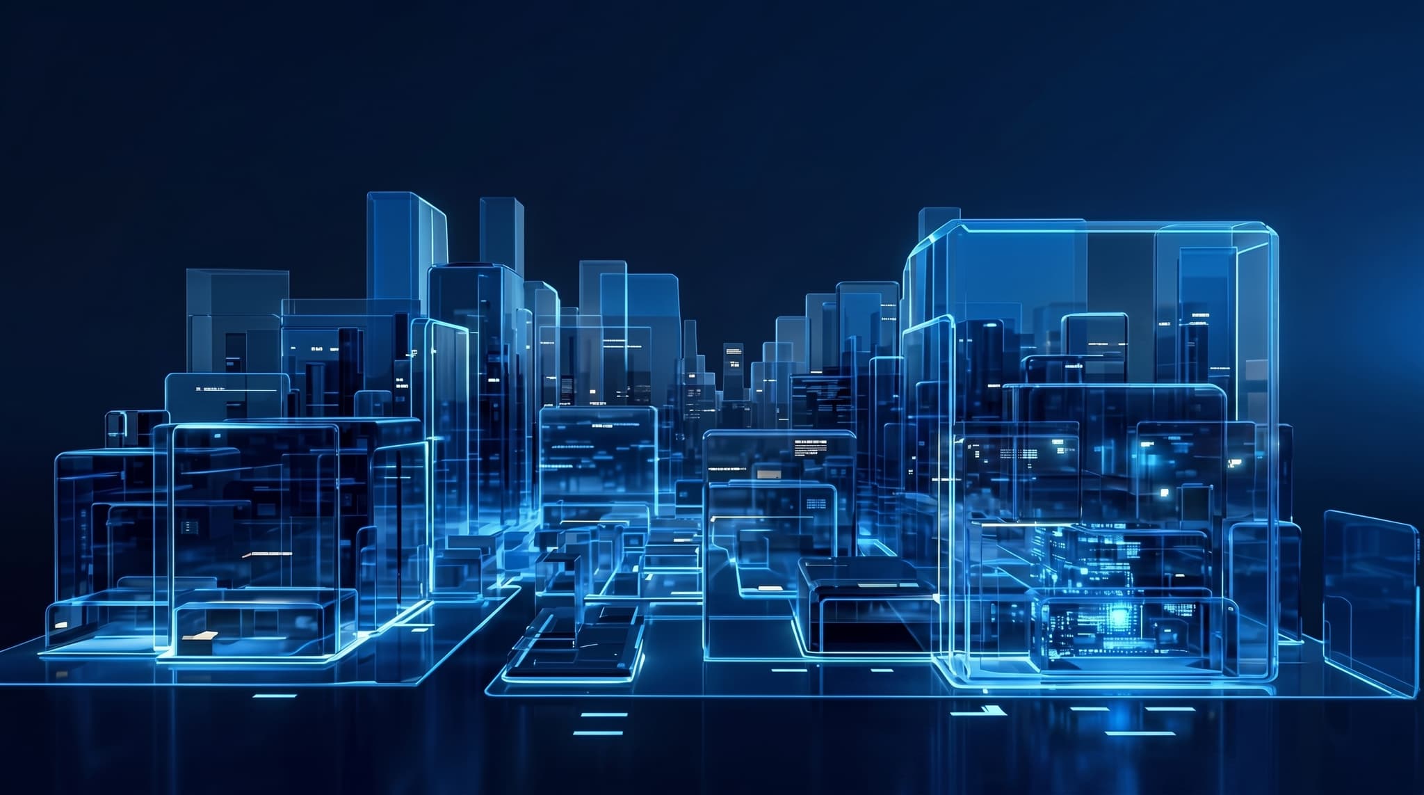 Holographic city of stacked data panels